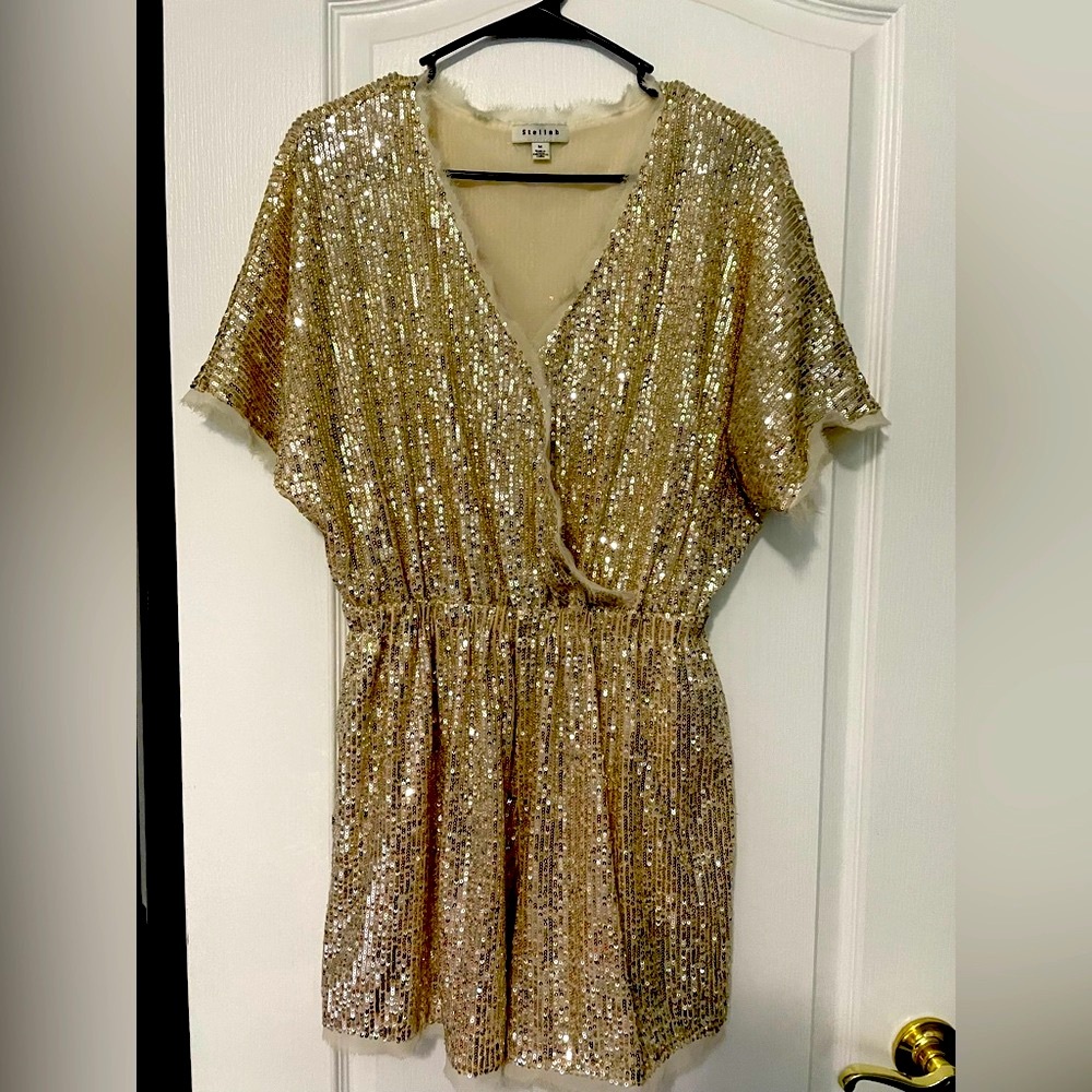 Stellah by Neiman Marcus Gold Sequin Romper